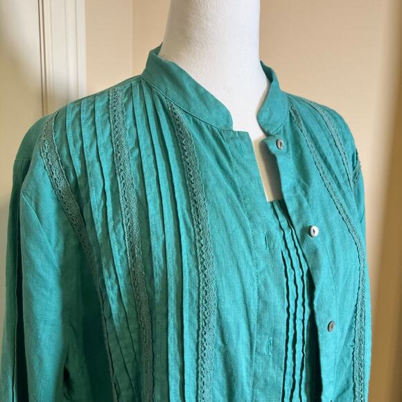 Vintage Bloomingdale’s Linen Shell and Shirt Set Turquoise Size Medium and Large - Picture 2 of 15